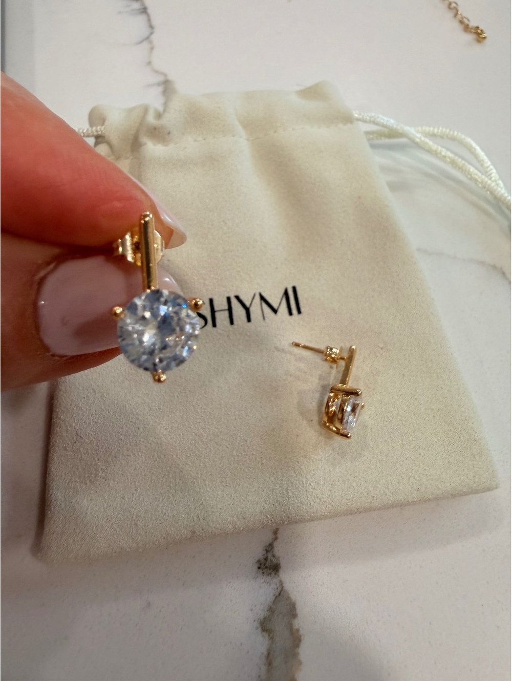 SHYMI Gold Tone Round Shape Bar Drop Earring with Clear Round Stones